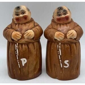 Vintage Twin Winton Monks Salt, Pepper Shakers,  1960s from California, Ceramic